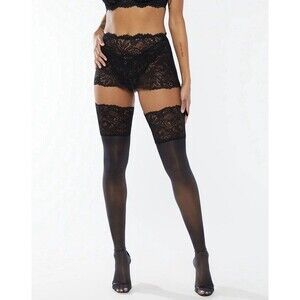 Savage X Fenty Thigh High Stockings Women's XL/1X Black Caviar Lace After Dark